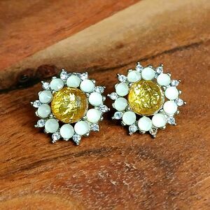 Acrylic Rhinestone Flower Stud Earrings, Floral Daisy Wildflowers